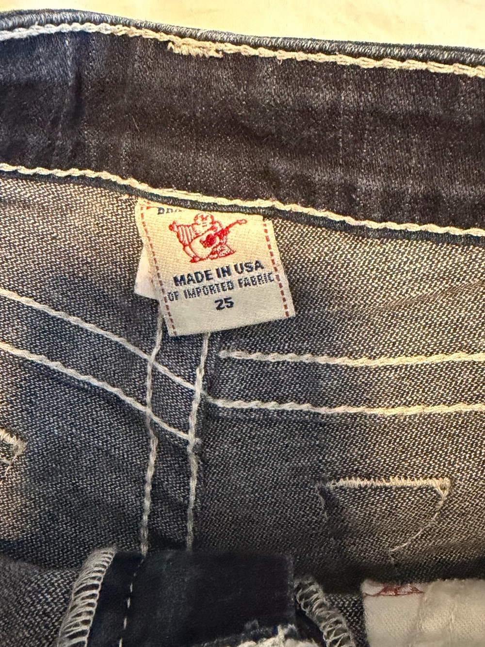 True Religion Dark Wash Denim Shorts with Contrast Stitching - Picture 4 of 4